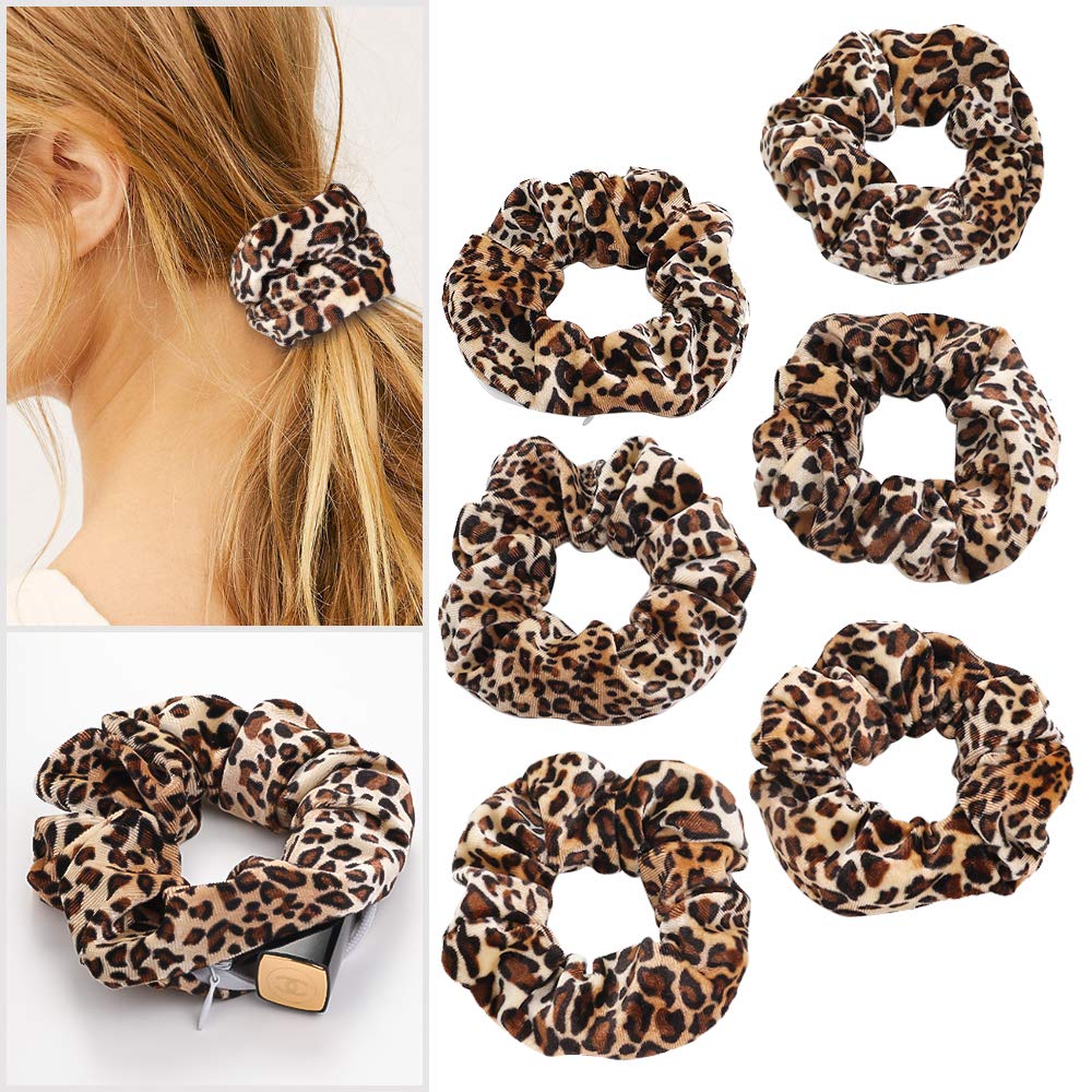 Hair Tie Velvet - 1/6 pçs leopardo veludo scrunchy escondido